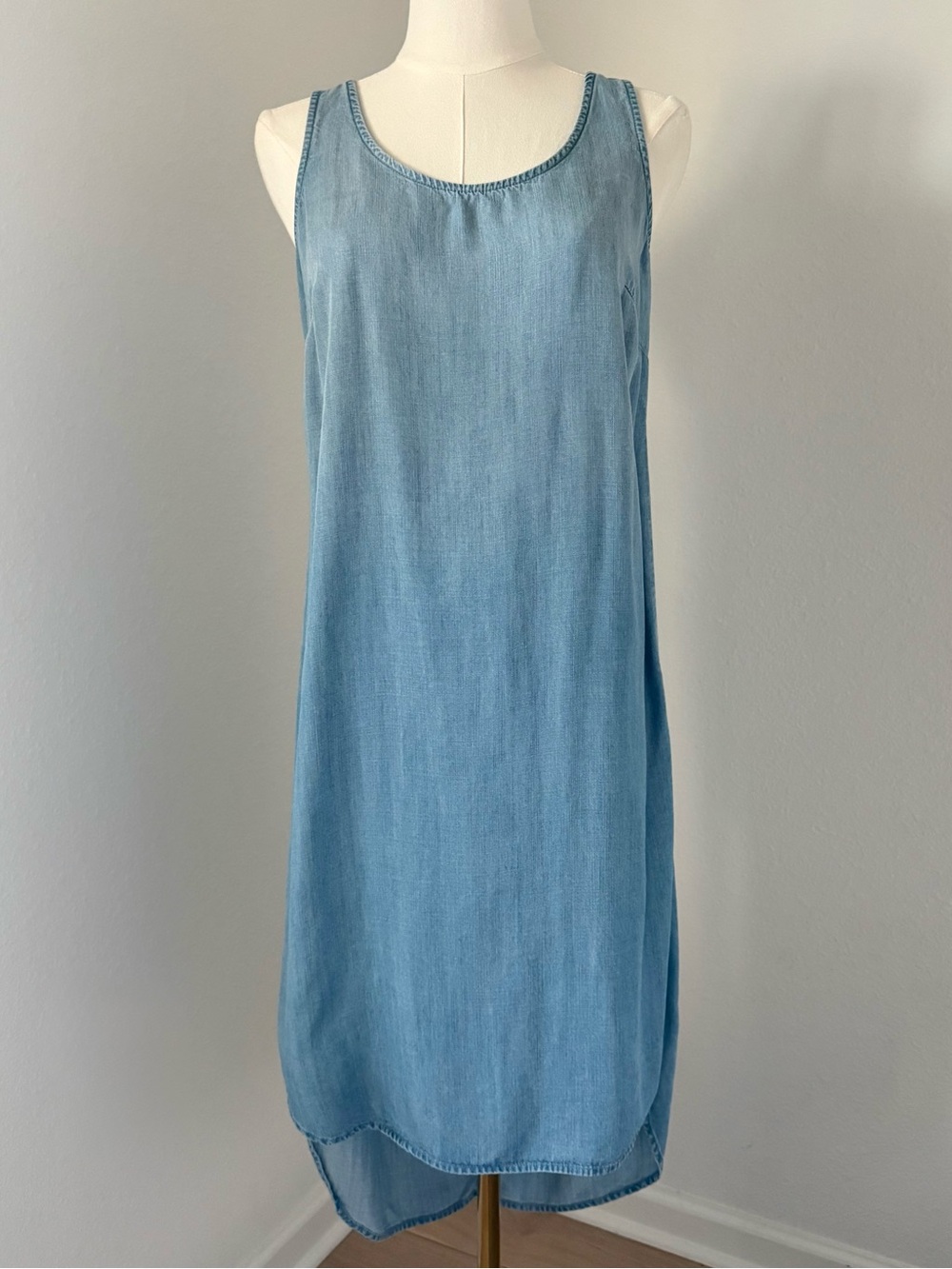 Cloth & Stone for Anthropologie Blue Chambray Tie Keyhole Back Shift Dress Sz XS